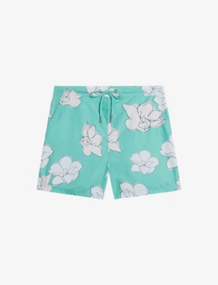 Ted Baker Ampbell Floral-print Recycled-polyester Swim Shorts In Mint