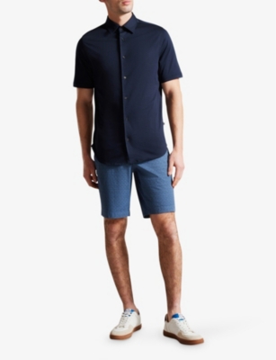 Shop Ted Baker Men's Navy Abstract-print Mid-rise Cotton Shorts