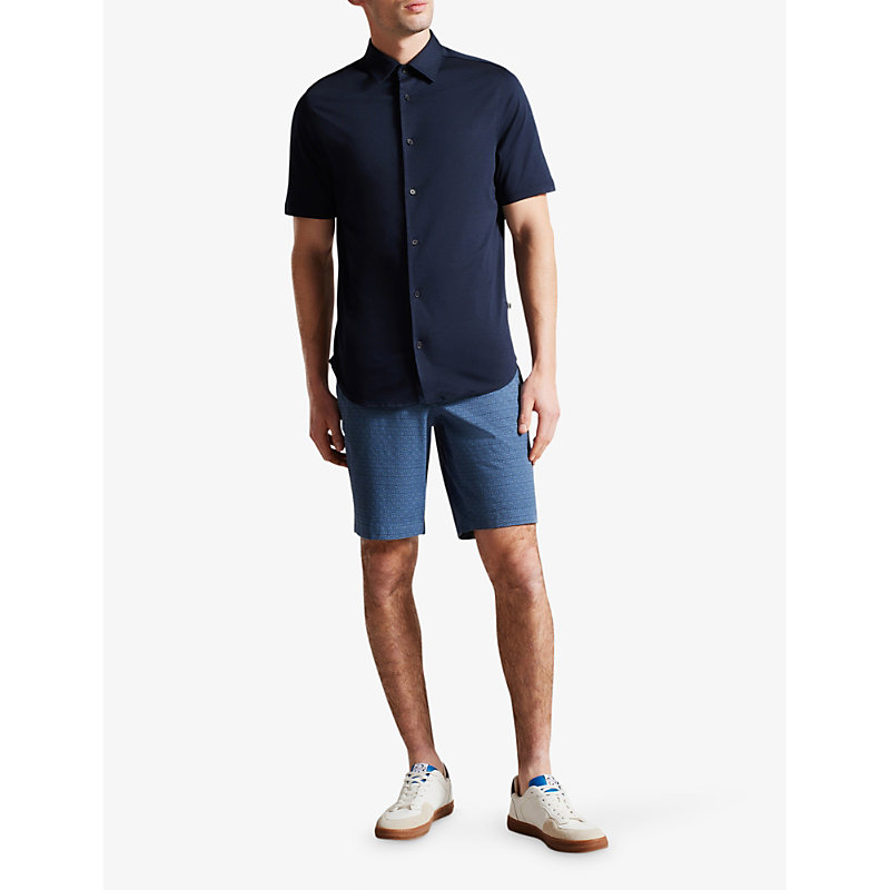Shop Ted Baker Men's Navy Abstract-print Mid-rise Cotton Shorts