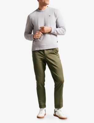Shop Ted Baker Men's Dk-green Slim-fit Mid-rise Cotton-twill Trousers