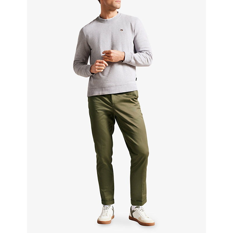Shop Ted Baker Men's Dk-green Slim-fit Mid-rise Cotton-twill Trousers