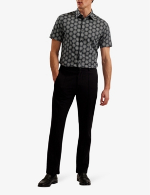 Shop Ted Baker Men's Black Pearsho Geometric-print Stretch-cotton Shirt