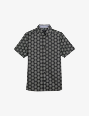 TED BAKER: Pearsho geometric-print stretch-cotton shirt