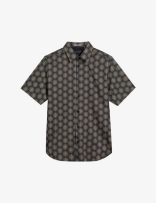 Ted Baker Mens Navy Pearsho Geometric-print Stretch-cotton Shirt