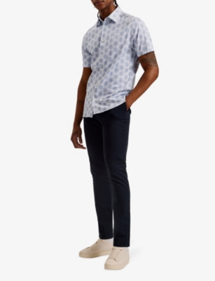 Shop Ted Baker Men's White Pearsho Geometric-print Stretch-cotton Shirt