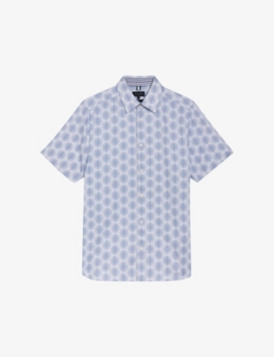 Ted Baker Mens White Pearsho Geometric-print Stretch-cotton Shirt
