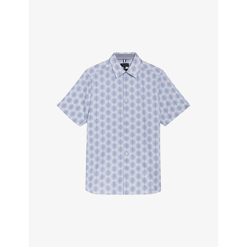 Ted Baker Mens White Pearsho Geometric-print Stretch-cotton Shirt
