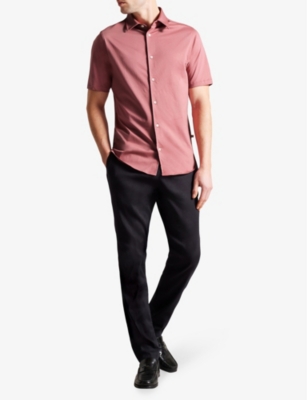 Shop Ted Baker Men's Mid-pink Short-sleeved Cotton-jersey Shirt