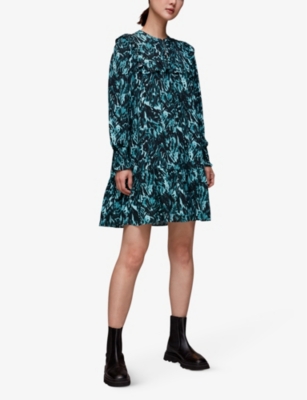 Shop Whistles Women's Multi-coloured Animal-print Ruffled Woven Mini Dress