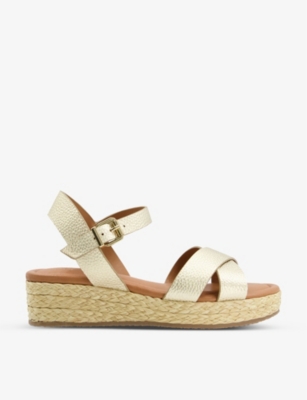 Dune Womens Gold-leather Linnie Metallic Woven Flatform Sandals In Monochrome