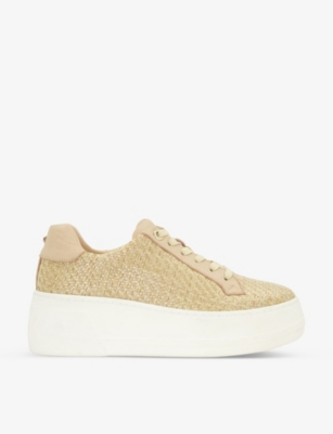 Dune Womens Natural-synthetic Episode Woven Flatform Trainers