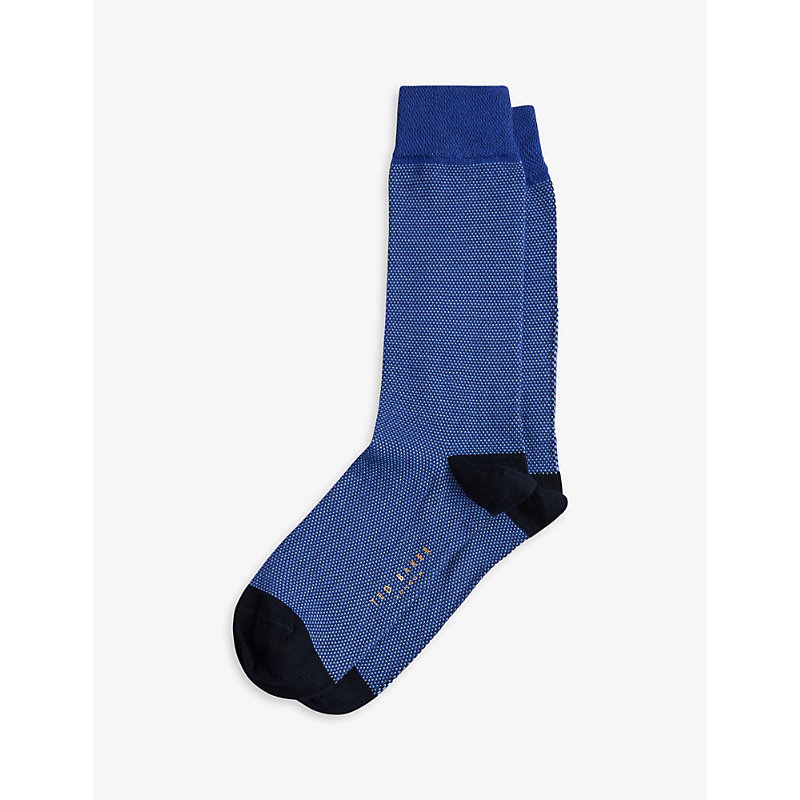 Shop Ted Baker Men's Blue Coretex Branded Organic-cotton Blend Socks