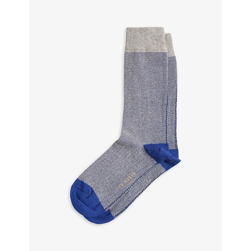 Shop Ted Baker Men's Grey Coretex Branded Organic-cotton Blend Socks