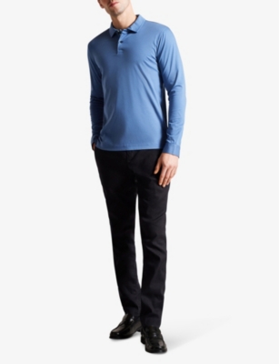 Shop Ted Baker Men's Dk-blue Toler Slim-fit Cotton Polo Shirt