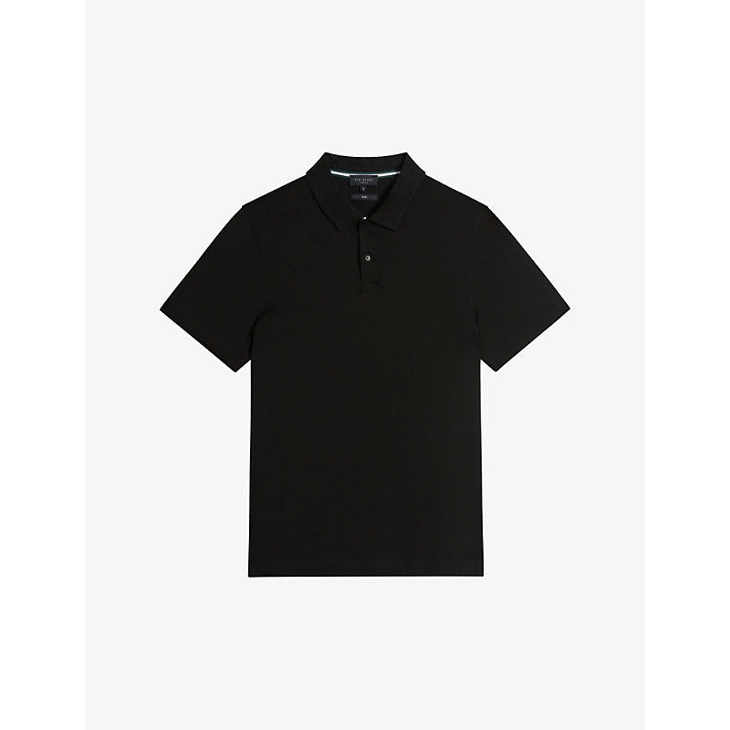 Shop Ted Baker Men's Black Zeiter Slim-fit Cotton Polo Shirt