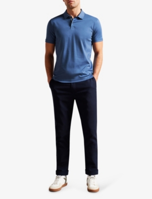 Shop Ted Baker Men's Dk-blue Zeiter Slim-fit Cotton Polo Shirt