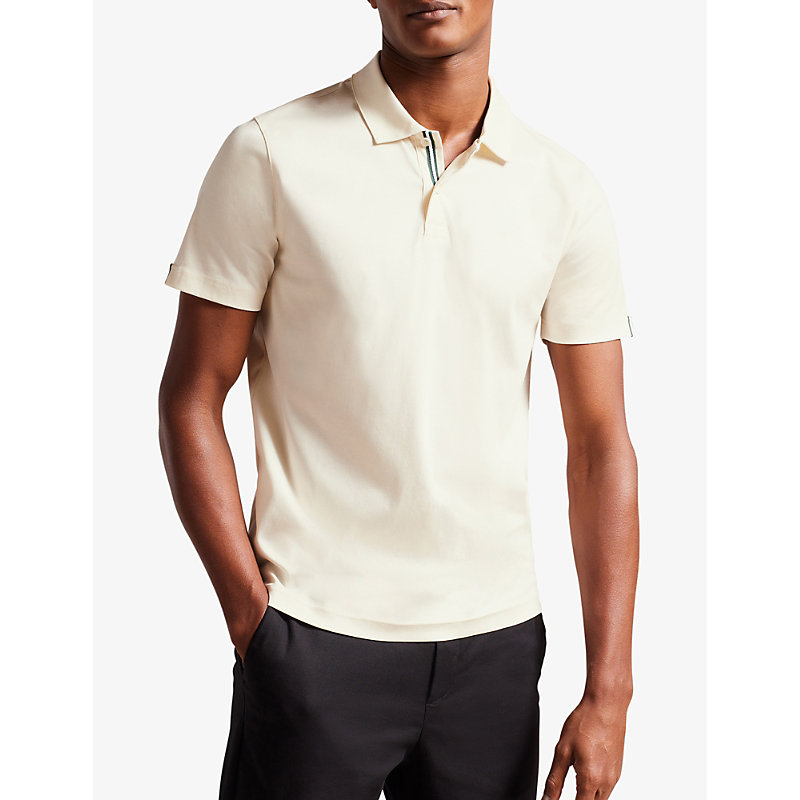 Shop Ted Baker Men's Ecru Zeiter Slim-fit Cotton Polo Shirt