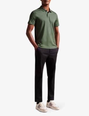 Shop Ted Baker Mens Khaki Zeiter Slim-fit Cotton Polo Shirt