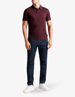 Shop Ted Baker Mens Maroon Zeiter Slim-fit Cotton Polo Shirt In Brown