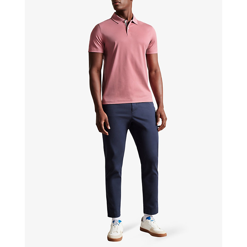 Shop Ted Baker Men's Mid-pink Zeiter Slim-fit Cotton Polo Shirt