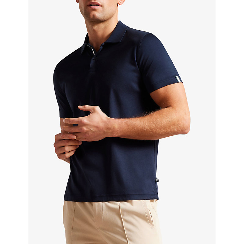 Shop Ted Baker Men's Navy Zeiter Slim-fit Cotton Polo Shirt