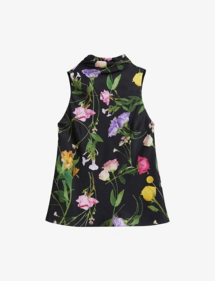 Ted Baker Demitri Floral Sleeveless Cowl Neck Mesh Top In Black