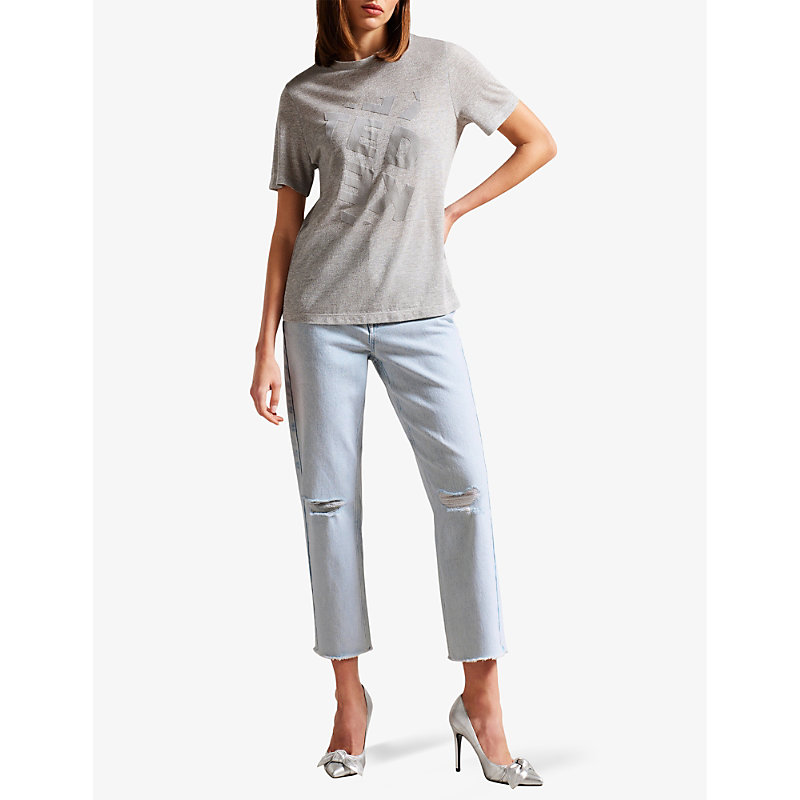 Shop Ted Baker Women's Lt-wash Chrishl Straight-leg Ripped-knee Stretch Jeans In Pale Blue