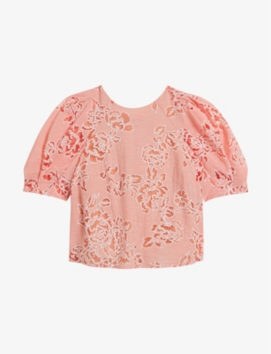 TED BAKER: Floral-print puff-sleeve woven top