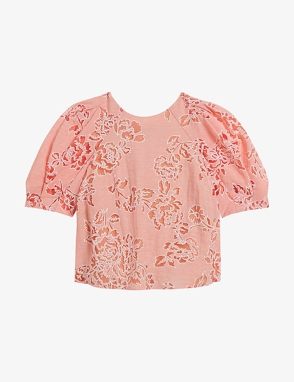 Shop Ted Baker Women's Coral Floral-print Puff-sleeve Woven Top