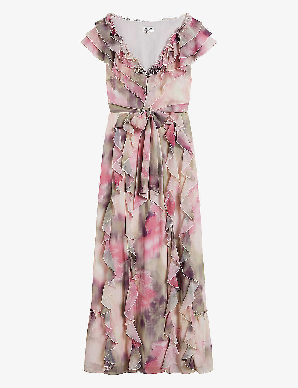 Shop Ted Baker Floral-print Woven Maxi Dress In Coral