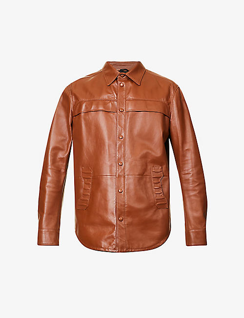 FERRARI: Brand-plaque regular-fit leather overshirt