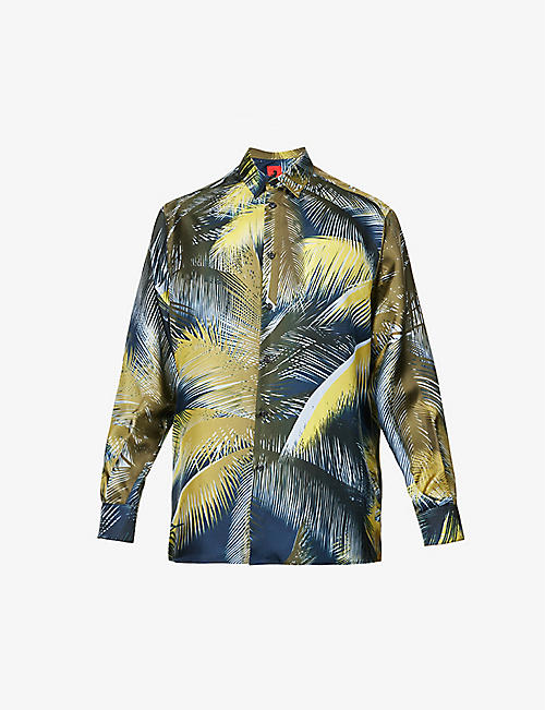 FERRARI: Palm-pattern relaxed-fit silk shirt