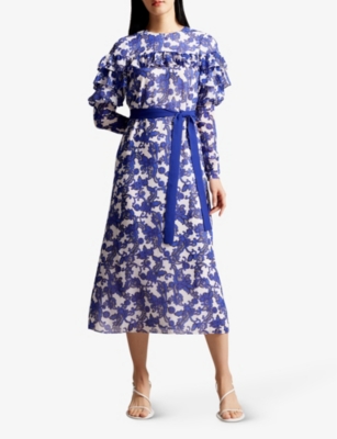 Shop Ted Baker Women's White Marquis Paisley-print Recycled-polyester Midi Dress In Blue