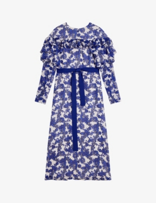 Shop Ted Baker Women's White Marquis Paisley-print Recycled-polyester Midi Dress In Blue