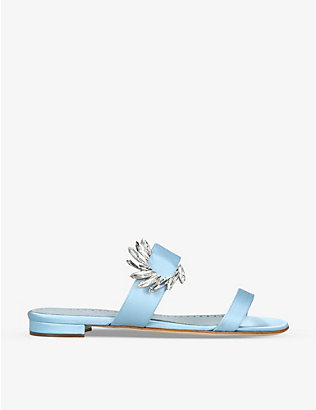 MANOLO BLAHNIK: Chivela 90 crystal-embellished satin sandals