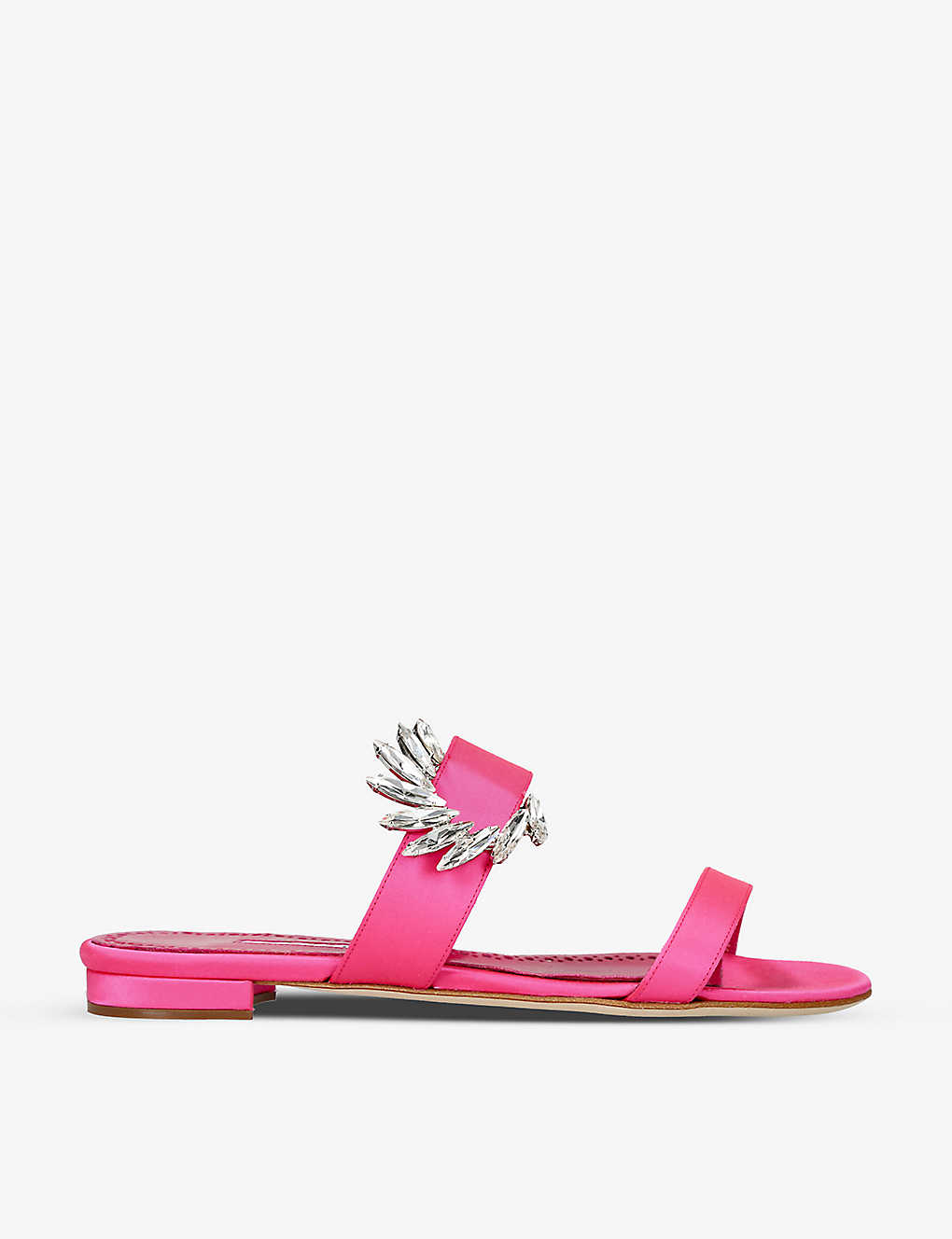Manolo Blahnik Chivela Crystal-embellished Satin Flat Sandals In Pink