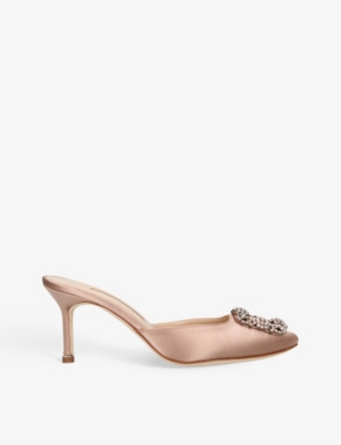 Manolo Blahnik Womens Blush Hangisi Crystalembellished Satin Heeled