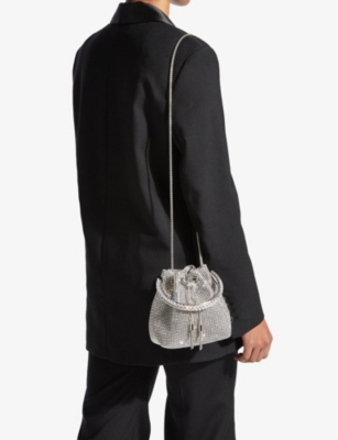 Shop Jimmy Choo Silver Bon Bon Crystal-embellished Mesh Top-handle Bag