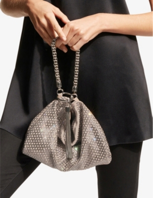 JIMMY CHOO: Callie medium crystal-embellished suede clutch bag