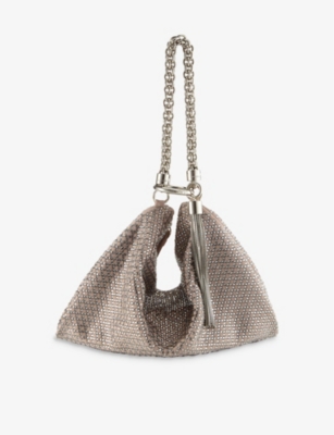 JIMMY CHOO: Callie medium crystal-embellished suede clutch bag
