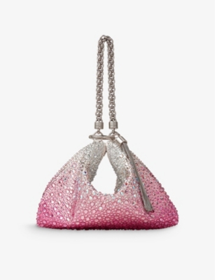 JIMMY CHOO: Callie medium crystal-embellished satin clutch bag