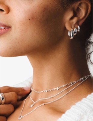 ASTLEY CLARKE: Celestial mini star-engraved sterling-silver and white sapphire hoop earrings