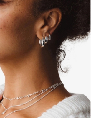 ASTLEY CLARKE: Celestial star-engraved sterling-silver and white sapphire hoop earrings