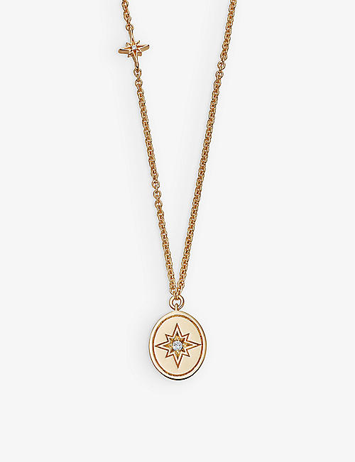 ASTLEY CLARKE: Celestial star-engraved 18ct yellow gold-plated vermeil sterling-silver and white sapphire pendant necklace