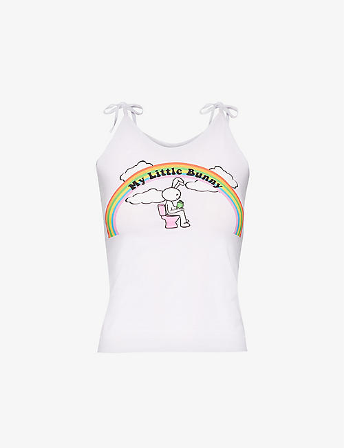 NATASHA ZINKO: Bunny Rainbow graphic-print stretch-cotton top