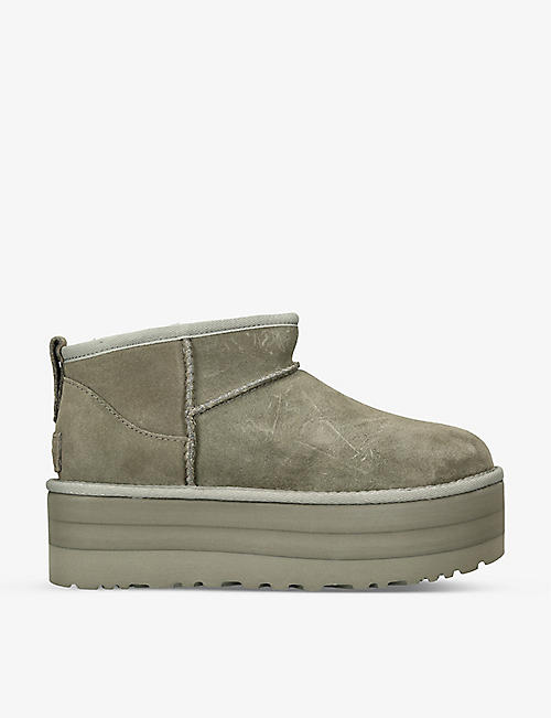 UGG: Ultra Mini Platform logo-patch shearling-lined suede ankle boots