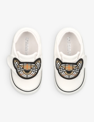 Shop Burberry Girls White Kids Ross Bear-embellished Leather Trainers 0-6 Months