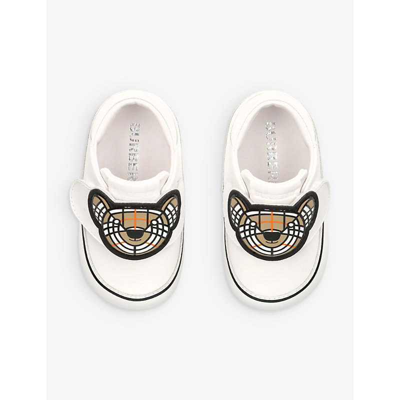 Shop Burberry Girls White Kids Ross Bear-embellished Leather Trainers 0-6 Months