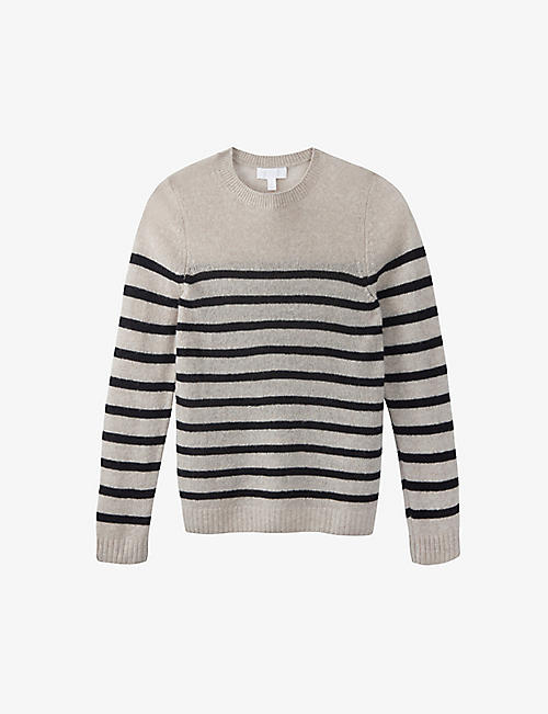 THE WHITE COMPANY: Stripe-pattern round-neck cashmere jumper
