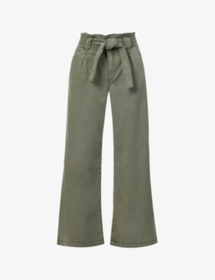 Paige Harper Wide-leg Flutter-waist Pants In Vintage Ivy Green